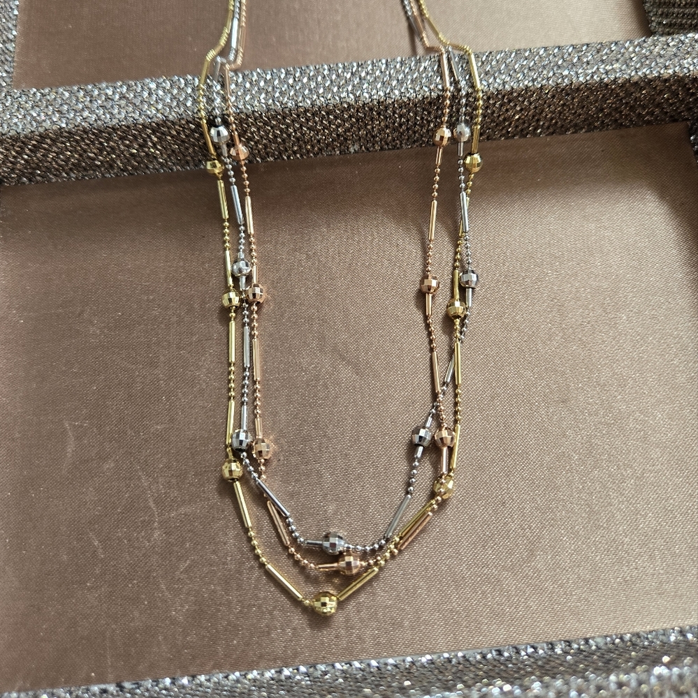 14k Gold Tri-Color Multi Layer Necklace
